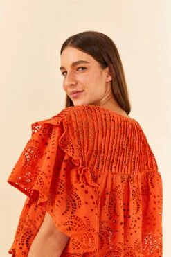 Farm Rio Orange Palm Tree Richelieu Blouse -Modern Dress World 306123 03