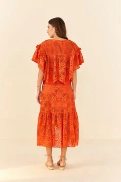 Farm Rio Orange Palm Tree Richelieu Blouse -Modern Dress World 306123 04
