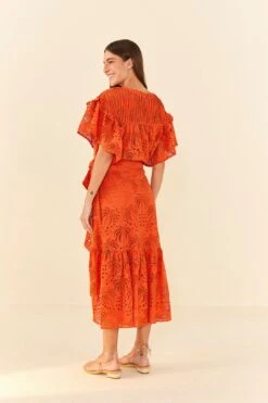 Farm Rio Orange Palm Tree Richelieu Midi Skirt -Modern Dress World 306124 03