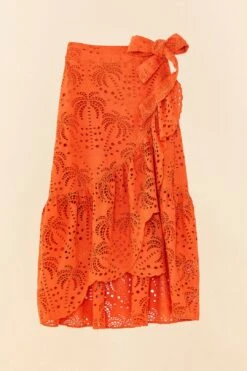 Farm Rio Orange Palm Tree Richelieu Midi Skirt -Modern Dress World 306124 06