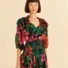 Farm Rio Black Blooming Garden Mini Dress