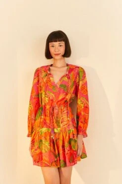 Farm Rio Orange Ombre Forest Mini Dress