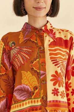 Farm Rio Forest Mixed Scarves Lenzing™ Ecovero™ Viscose Shirtdress -Modern Dress World 306157 03