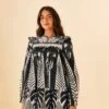 Farm Rio Black Macaw Elegance Long Sleeve Mini Dress