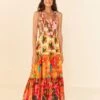Farm Rio Mixed Warm Prints Organic Cotton Maxi Dress
