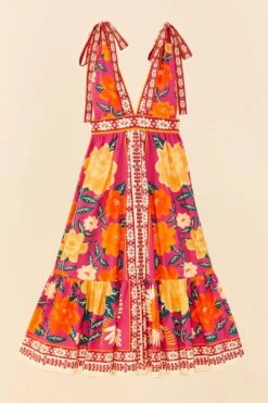 Farm Rio Pink Flower Tapestry Midi Dress -Modern Dress World 306173 06