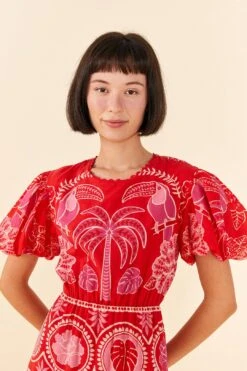 Farm Rio Red Summer Sunrise Midi Dress 8 Farm Rio Red Summer Sunrise Midi Dress -Modern Dress World 306178 02