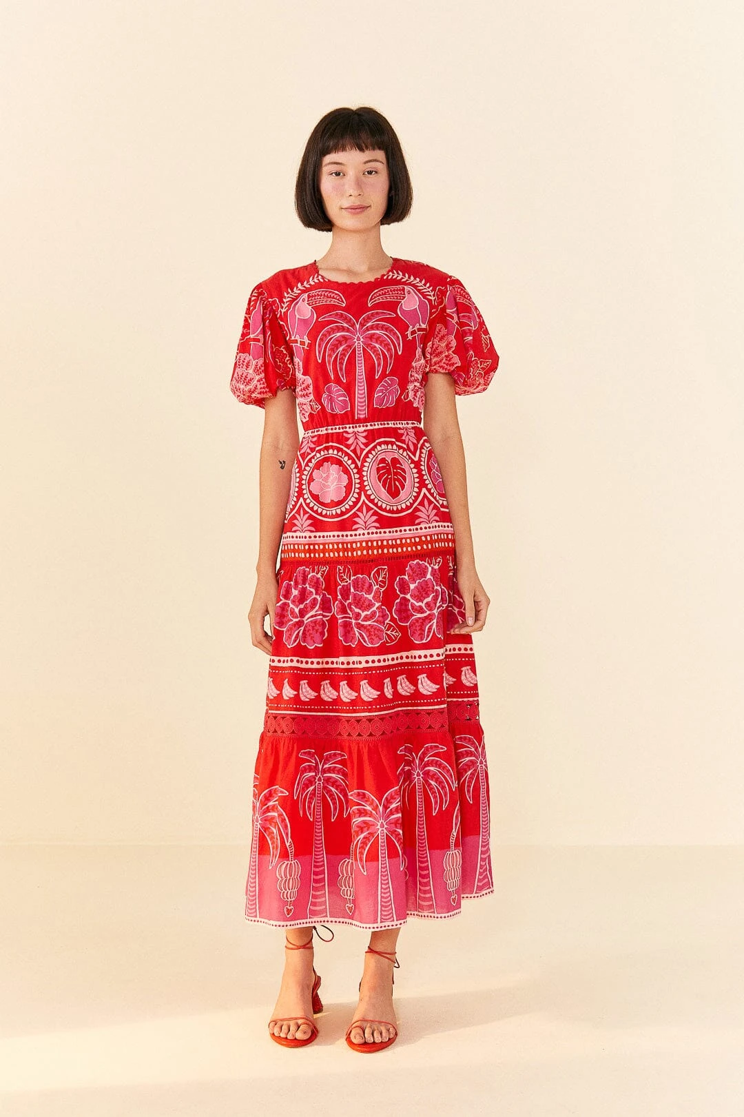 Farm Rio Red Summer Sunrise Midi Dress 2 Farm Rio Red Summer Sunrise Midi Dress - Image 2
