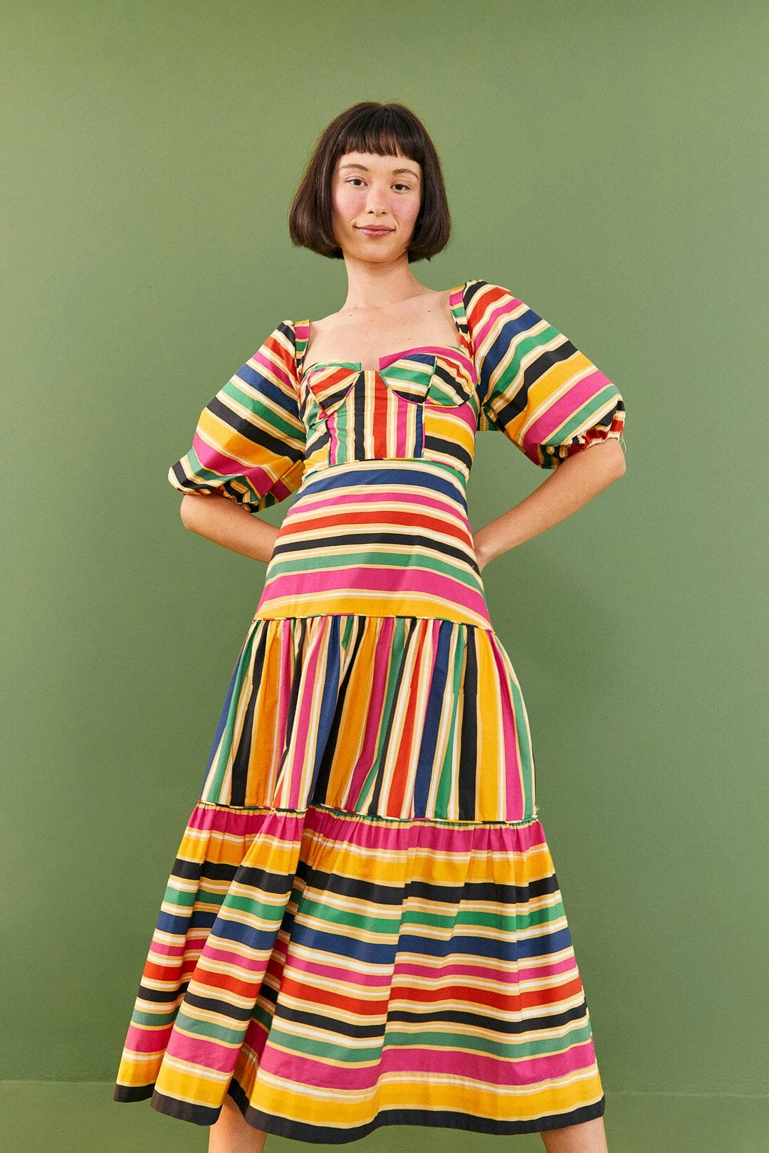 Farm Rio Rainbow Stripes Midi Dress 2 Farm Rio Rainbow Stripes Midi Dress - Image 2