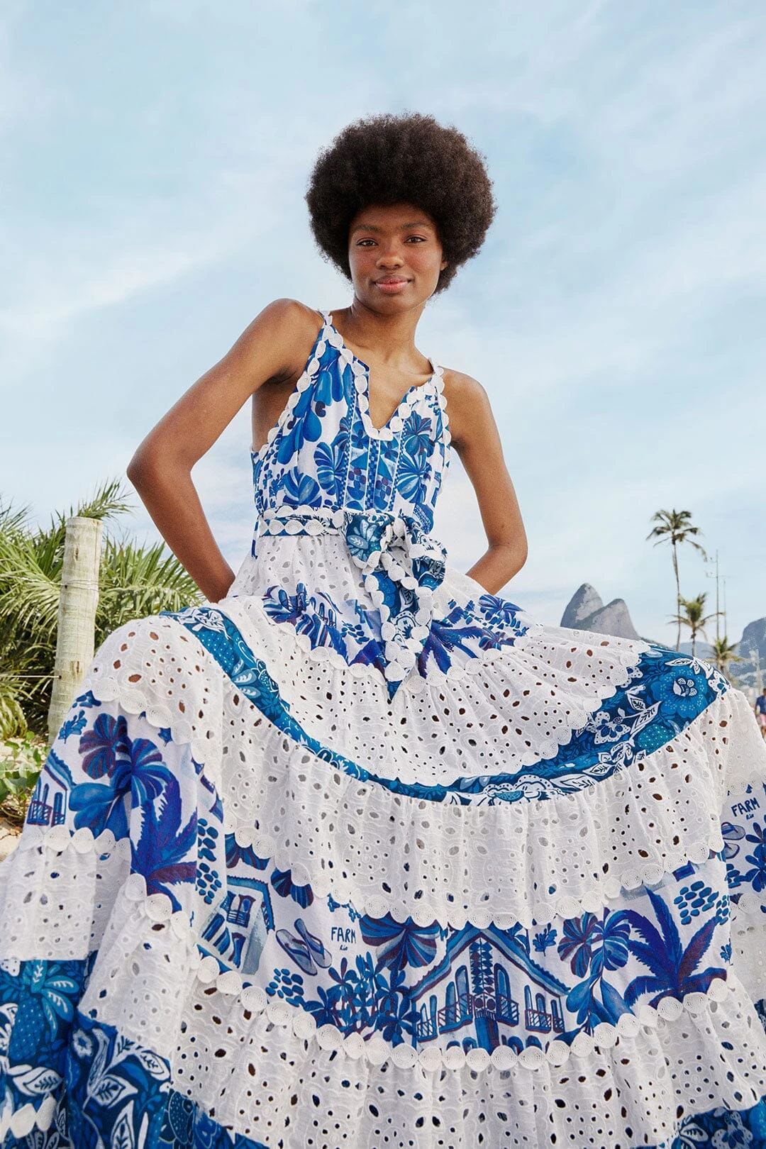 Farm Rio Mixed White And Blue Prints Maxi Dress 1 Farm Rio Mixed White And Blue Prints Maxi Dress