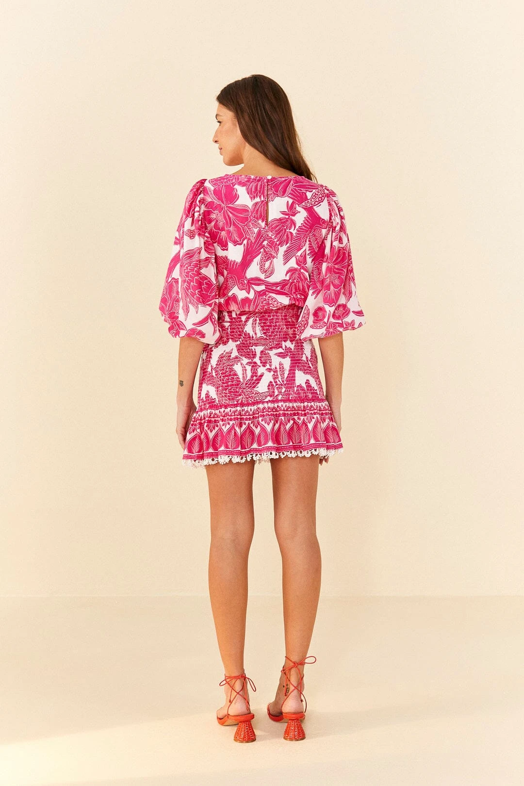 Farm Rio Pink Tropical Woodcut Mini Dress 3 Farm Rio Pink Tropical Woodcut Mini Dress - Image 3