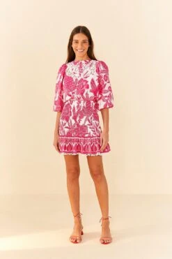 Farm Rio Pink Tropical Woodcut Mini Dress 9 Farm Rio Pink Tropical Woodcut Mini Dress -Modern Dress World 306220 04