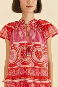 Farm Rio Red Summer Sunrise Blouse 9 Farm Rio Red Summer Sunrise Blouse -Modern Dress World 306223 04