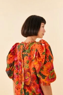 Farm Rio Orange Blooming Garden Blouse -Modern Dress World 306226 03