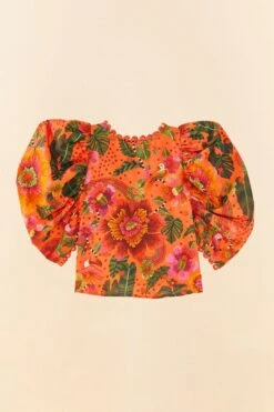 Farm Rio Orange Blooming Garden Blouse -Modern Dress World 306226 06