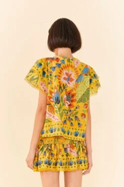 Farm Rio Yellow Summer Garden Blouse 9 Farm Rio Yellow Summer Garden Blouse -Modern Dress World 306228 04