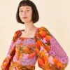 Farm Rio Lilac Mango Macaws Blouse