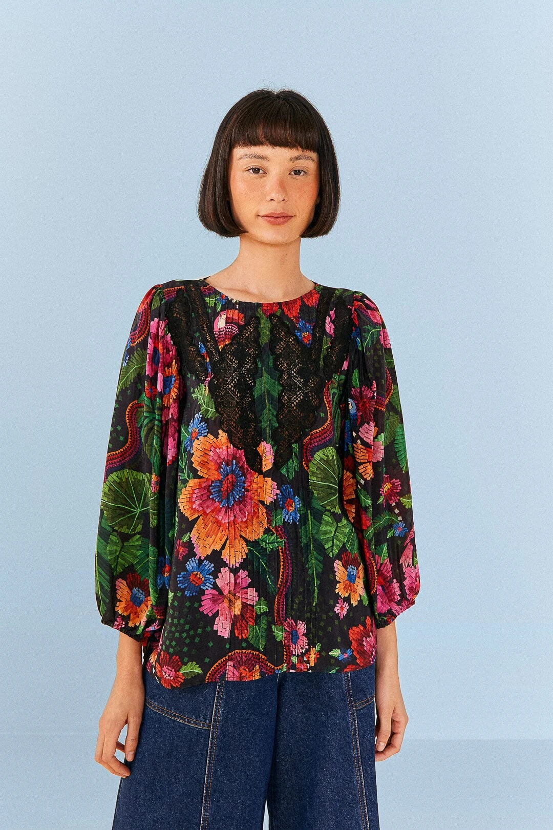 Farm Rio Black Blooming Garden Blouse 1 Farm Rio Black Blooming Garden Blouse