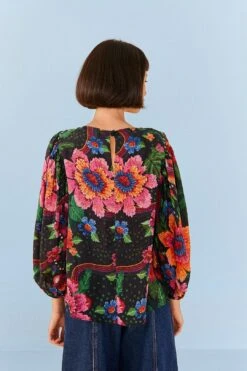 Farm Rio Black Blooming Garden Blouse 9 Farm Rio Black Blooming Garden Blouse -Modern Dress World 306231 04