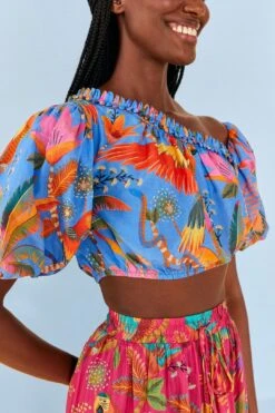 Farm Rio Blue Macaw Party Blouse -Modern Dress World 306238 03