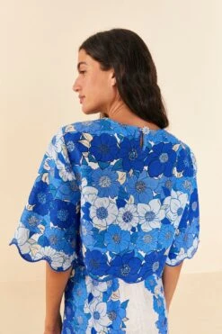 Farm Rio Blue Flower Stripes Crop Top -Modern Dress World 306302 03