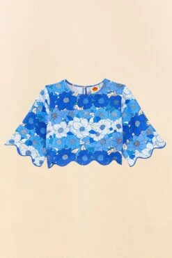 Farm Rio Blue Flower Stripes Crop Top -Modern Dress World 306302 06