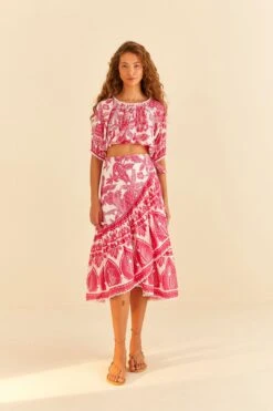 Farm Rio Pink Tropical Woodcut Crop Top -Modern Dress World 306306 03