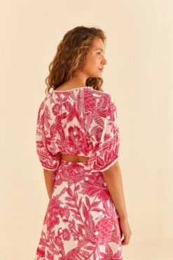 Farm Rio Pink Tropical Woodcut Crop Top -Modern Dress World 306306 04
