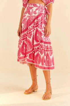 Farm Rio Pink Tropical Woodcut Midi Skirt 7 Farm Rio Pink Tropical Woodcut Midi Skirt -Modern Dress World 306307 03