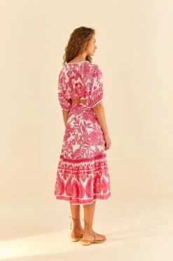Farm Rio Pink Tropical Woodcut Midi Skirt 8 Farm Rio Pink Tropical Woodcut Midi Skirt -Modern Dress World 306307 04