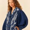 Farm Rio Jungle Flow Embroidered Denim Jacket