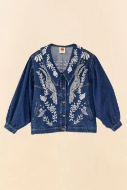 Farm Rio Jungle Flow Embroidered Denim Jacket -Modern Dress World 306311 06