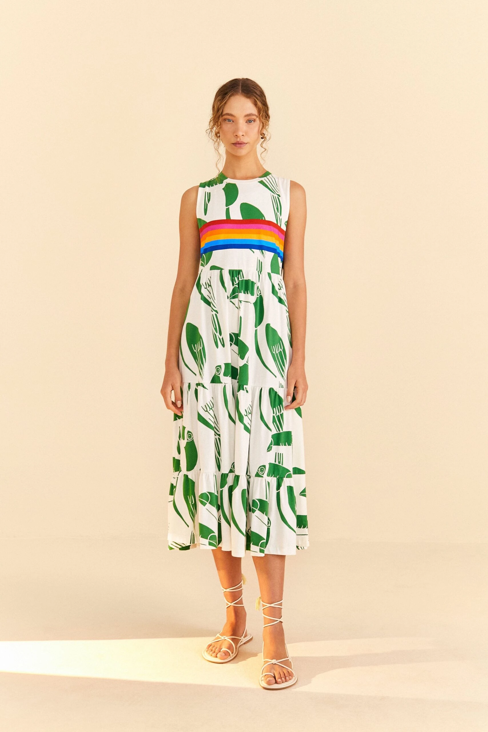 Farm Rio Off-White Rainbow Toucans Organic Cotton Maxi Dress 2 Farm Rio Off-White Rainbow Toucans Organic Cotton Maxi Dress - Image 2