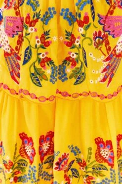 Farm Rio Yellow Embroidered Richelieu Midi Dress -Modern Dress World 306329 04