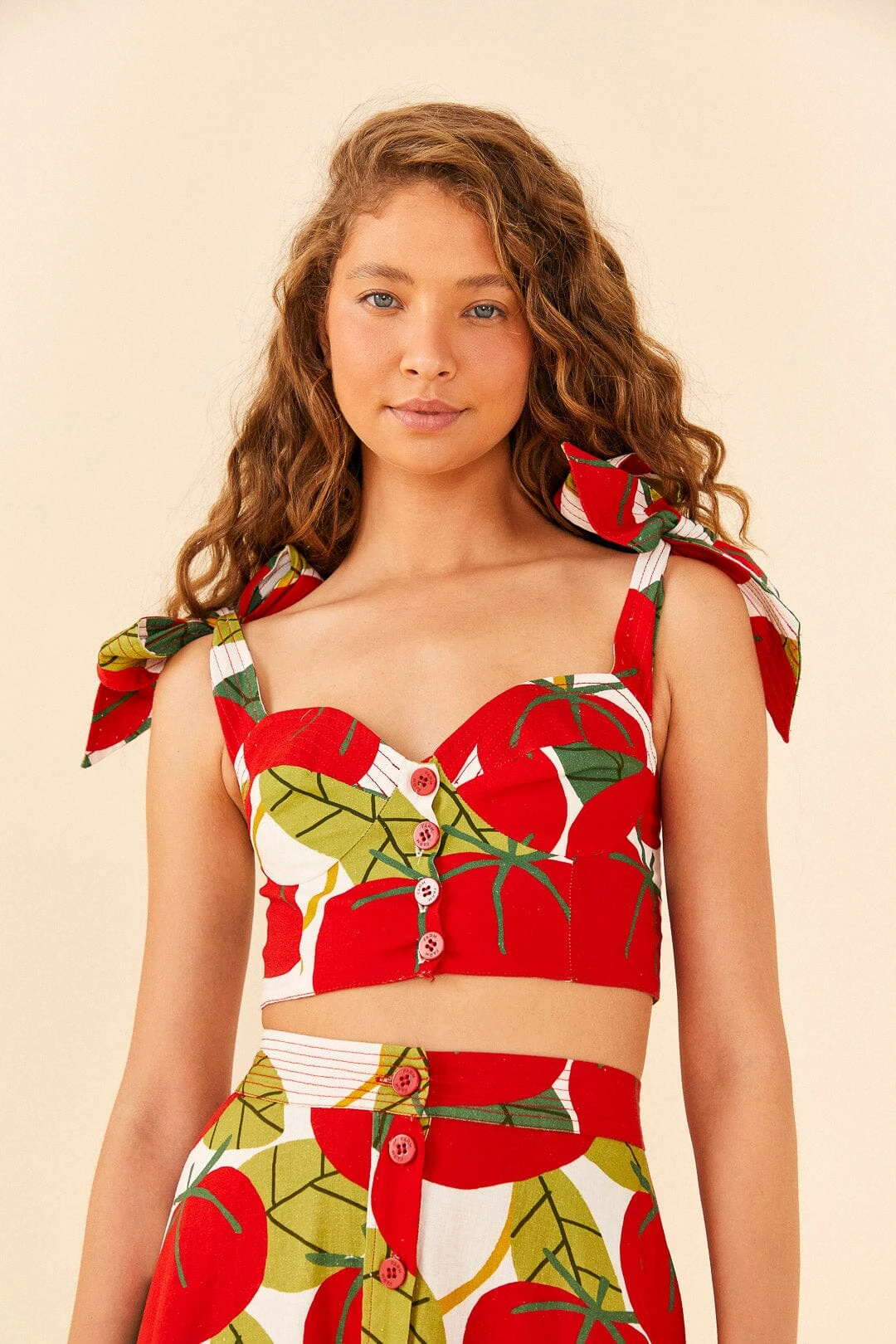 Farm Rio Tomato Tie Strap Crop Top 1 Farm Rio Tomato Tie Strap Crop Top