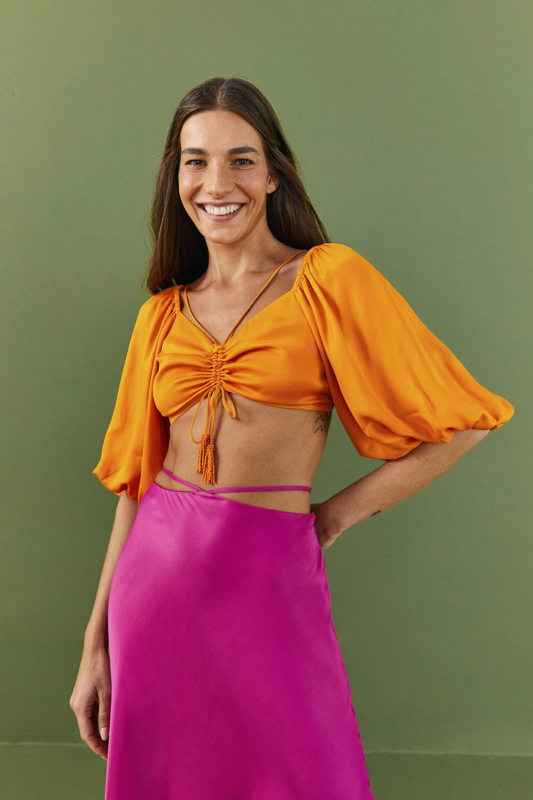 Farm Rio Orange Lenzing™ Ecovero™ Viscose Crop Blouse 1 Farm Rio Orange Lenzing™ Ecovero™ Viscose Crop Blouse
