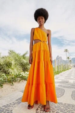 Orange Asymmetrical Maxi Dress
