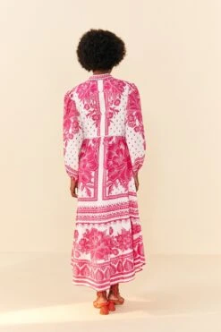 Farm Rio Pink Tropical Woodcut Lenzing™ Ecovero™ Viscose Midi Dress -Modern Dress World 306388 03