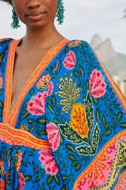 Farm Rio Blue Pineapple Garden Kaftan Maxi Dress -Modern Dress World 306652 03