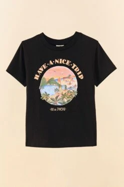Farm Rio Black Have A Nice Trip Organic Cotton T-Shirt -Modern Dress World 306709 06