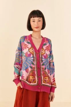 Farm Rio Pink Macaw Scarf Lenzing™ Ecovero™ Viscose Cardigan
