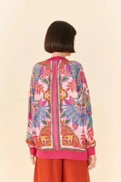 Farm Rio Pink Macaw Scarf Lenzing™ Ecovero™ Viscose Cardigan -Modern Dress World 306755 03
