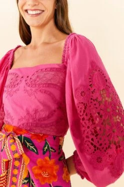 Farm Rio Pink Lace Blouse 8 Farm Rio Pink Lace Blouse -Modern Dress World 306900 03