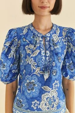 Farm Rio Blue Full Of Flowers Blouse -Modern Dress World 306916 03