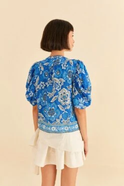 Farm Rio Blue Full Of Flowers Blouse -Modern Dress World 306916 04