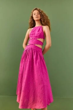 Farm Rio Pink 3D Flower Midi Dress