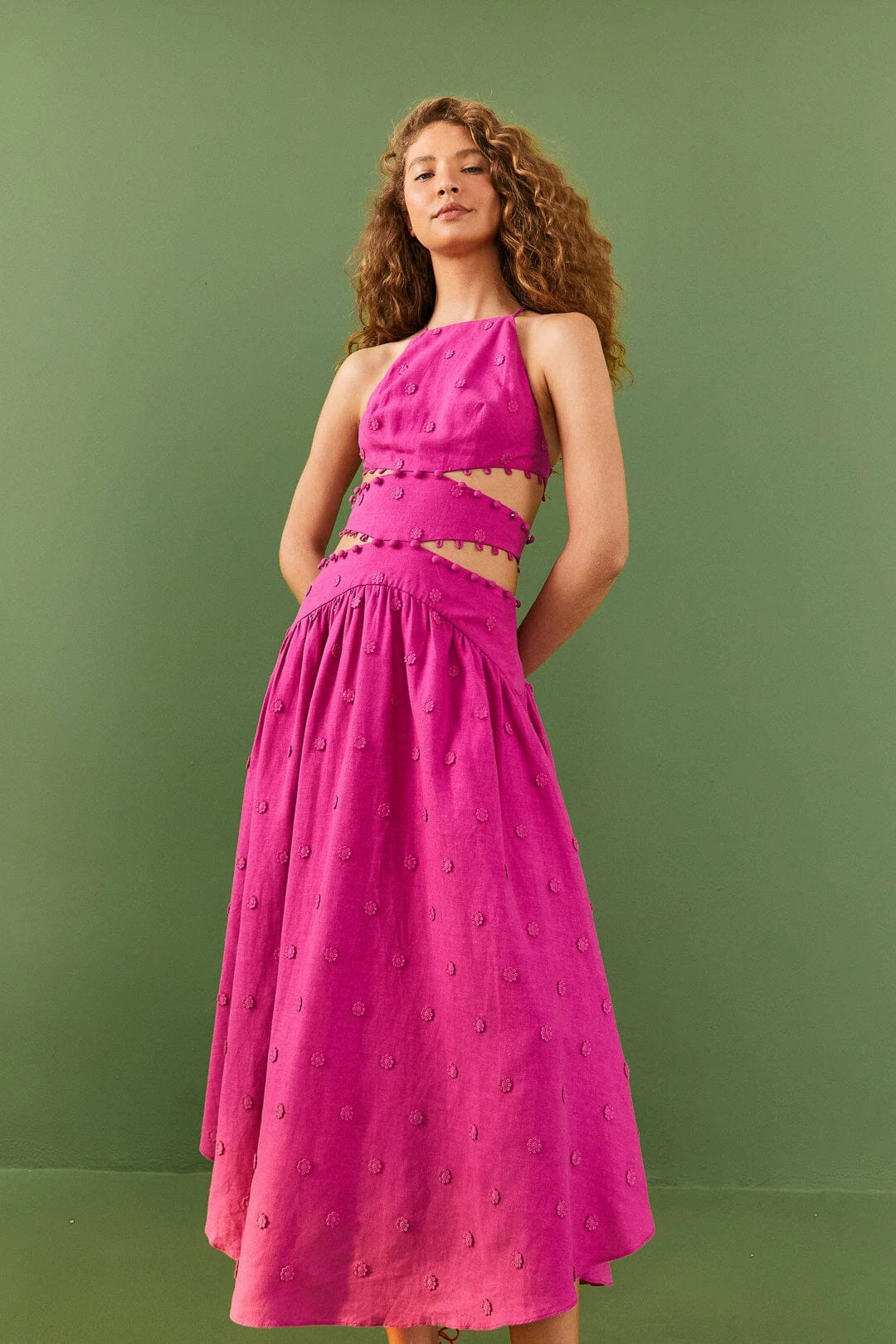 Farm Rio Pink 3D Flower Midi Dress 1 Farm Rio Pink 3D Flower Midi Dress