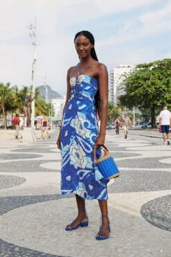 Farm Rio Blue Tropical Groove Lenzingâ„¢ Ecoveroâ„¢ Viscose Midi Dress