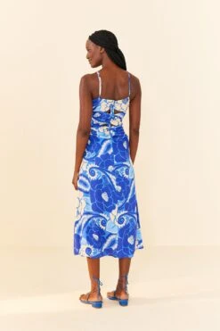 Farm Rio Blue Tropical Groove Lenzing™ Ecovero™ Viscose Midi Dress -Modern Dress World 306997 03