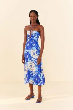 Farm Rio Blue Tropical Groove Lenzing™ Ecovero™ Viscose Midi Dress -Modern Dress World 306997 04